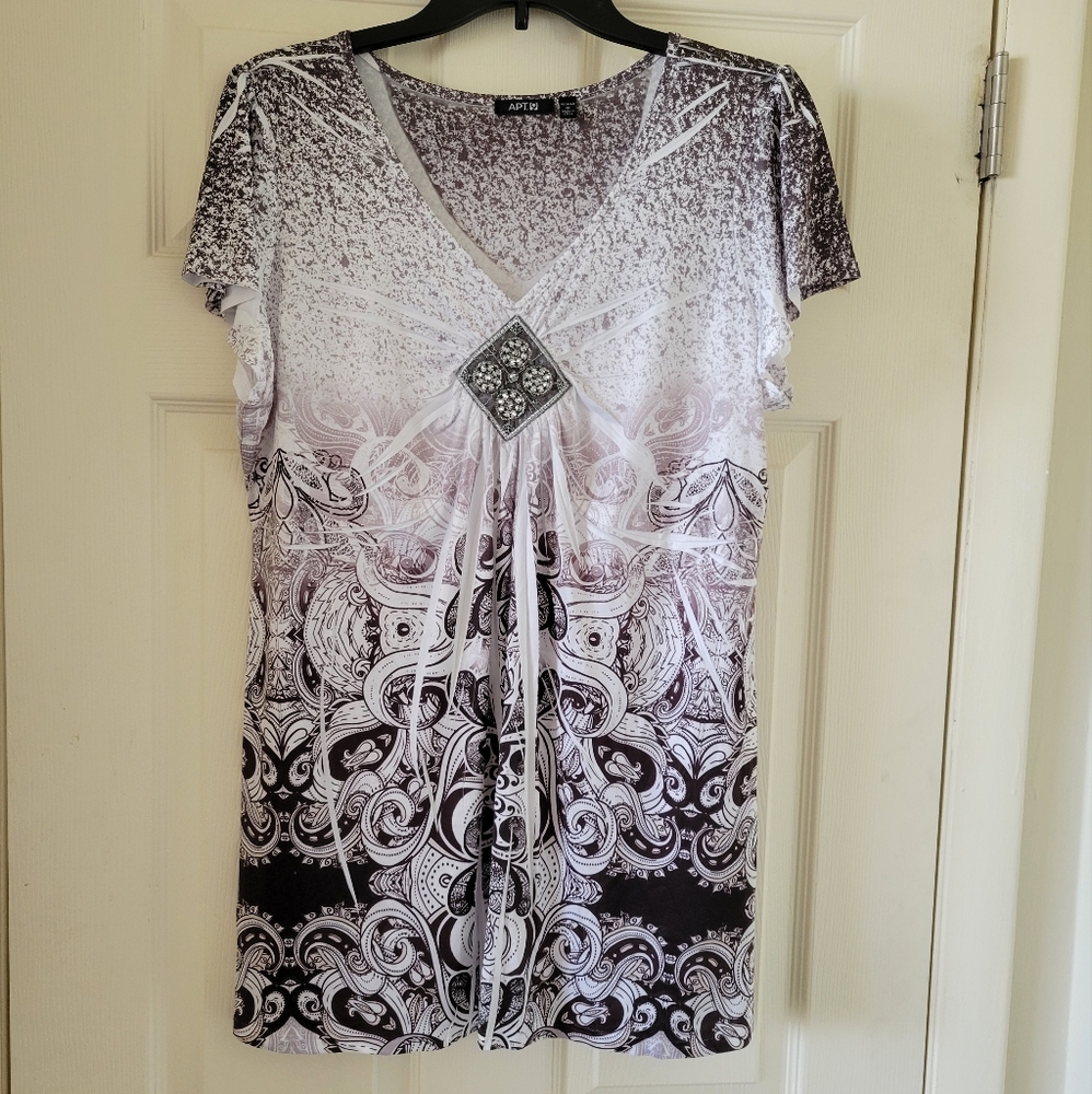 Apt 9 1X V-Neck Blouse with Crystals, Beadwork and Silver Stitchwork